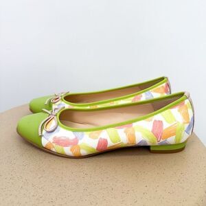 Brenda Zaro Women’s Chartreuse Pear Green Multicolor Paint Strokes Leather Balle